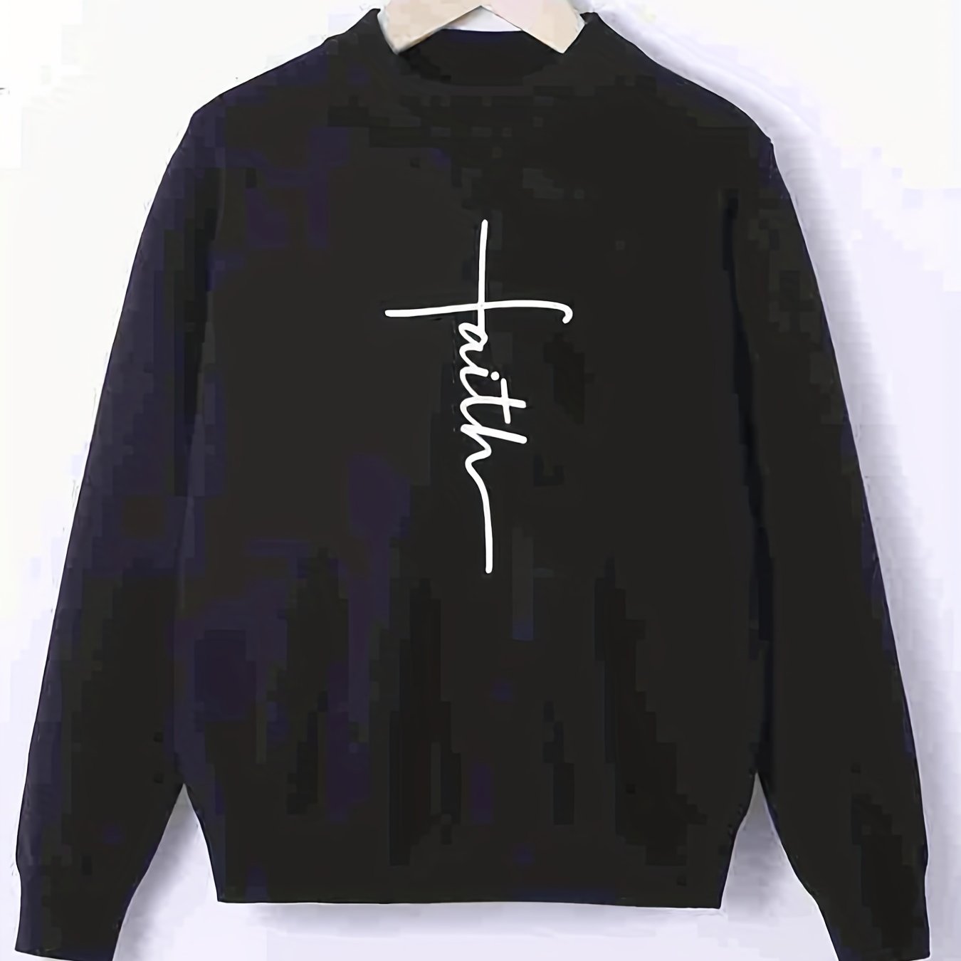 Faith Print Crew Neck Sweater Men's Casual Warm Pullover