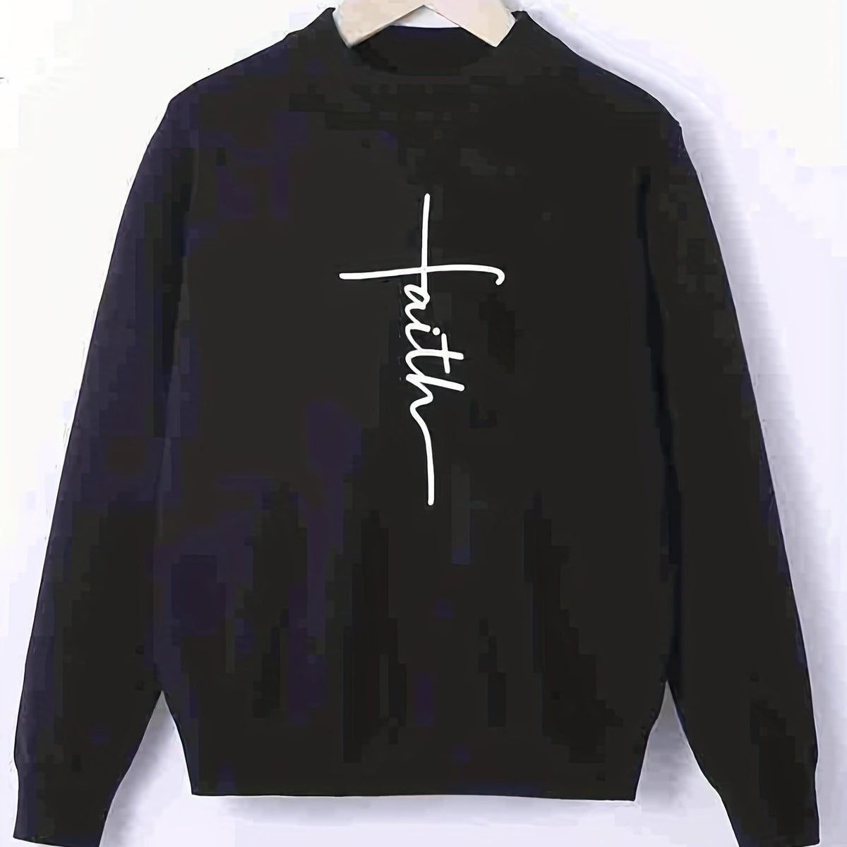 Faith Print Crew Neck Sweater Men's Casual Warm Pullover