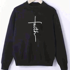Faith Print Crew Neck Sweater Men's Casual Warm Pullover