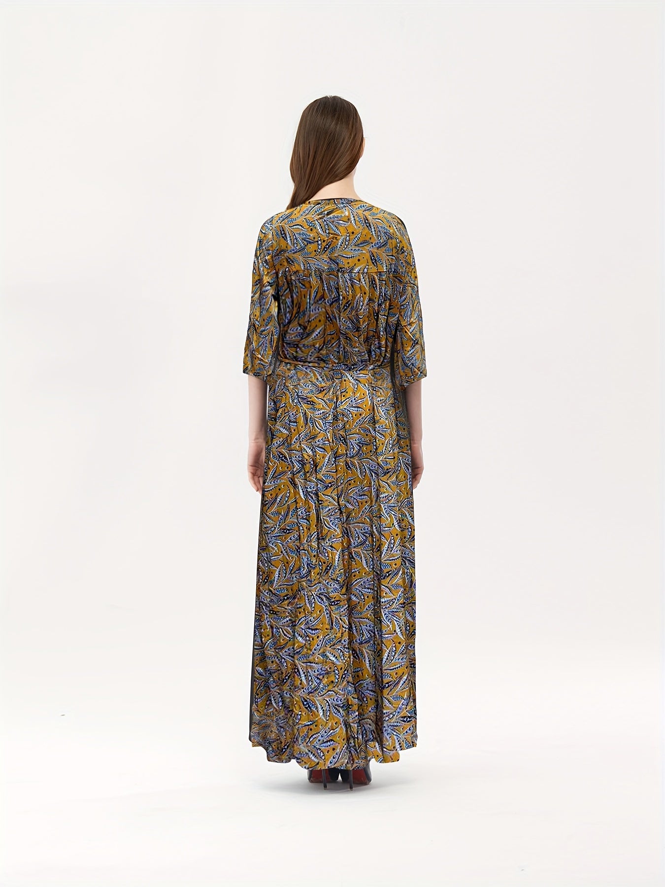  Tropical Print Boho Kaftan Maxi Dress