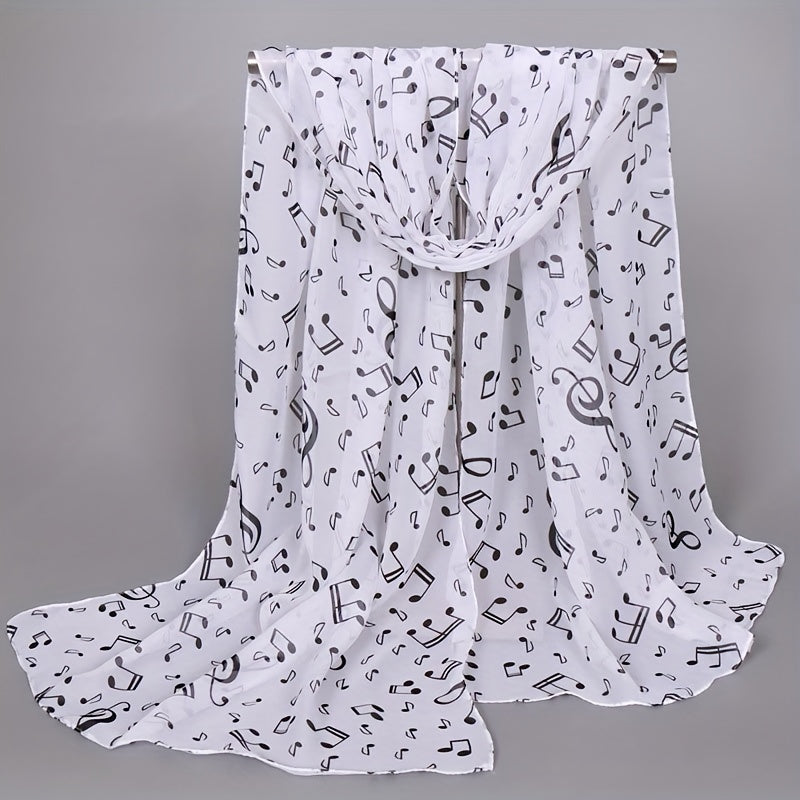 Musical Note Print Chiffon Scarf Solid Shawl