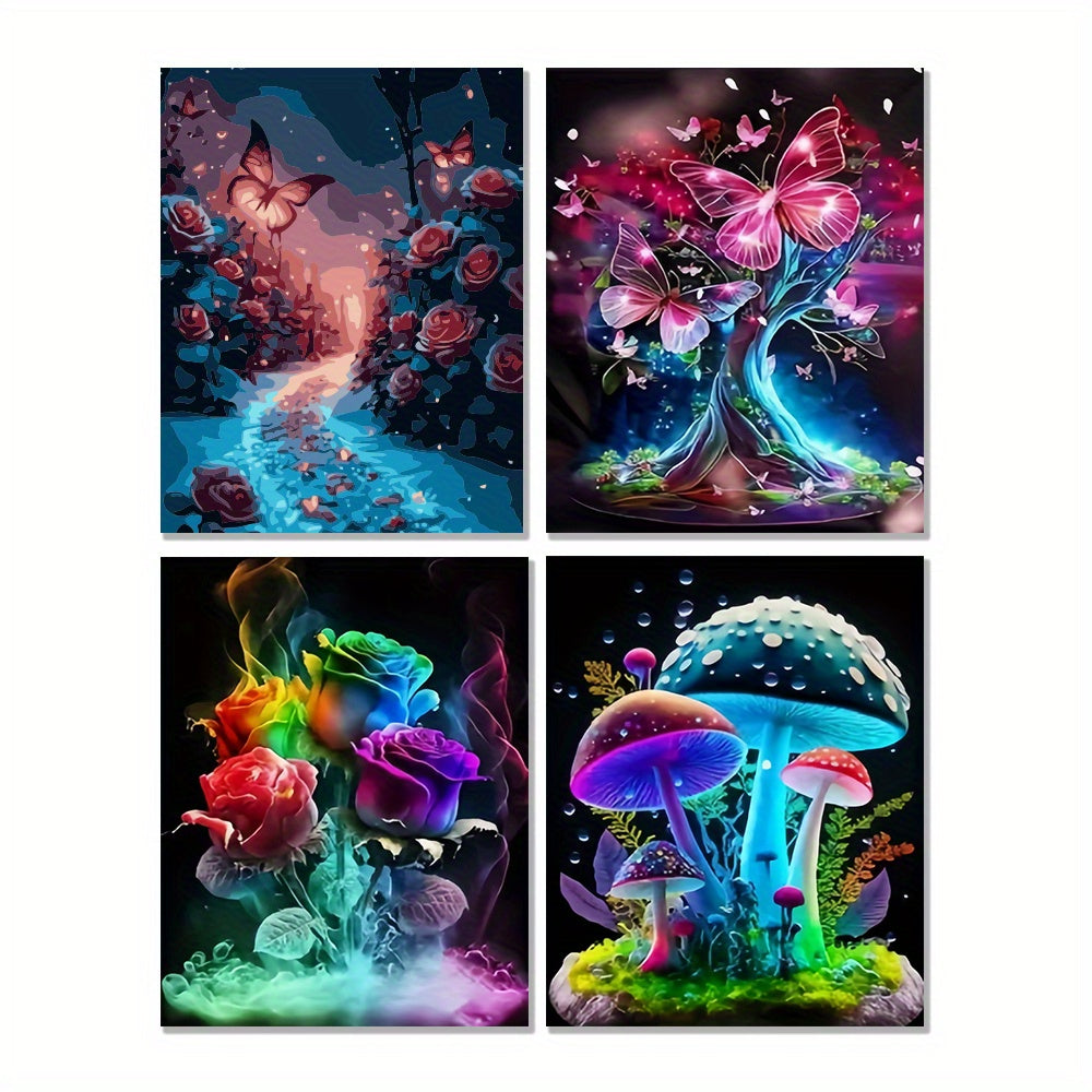 Butterfly Rose & Luminous Mushroom Paint by Numbers Kit, 40x50, Unframed