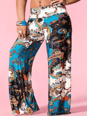 Floral Paisley Print Wide Leg Yoga Pants Plus Size