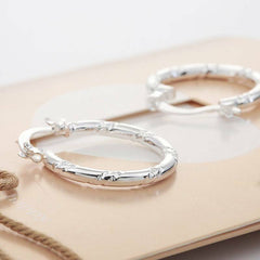 925 Silver Hoop Earrings Diamond Cut for Women