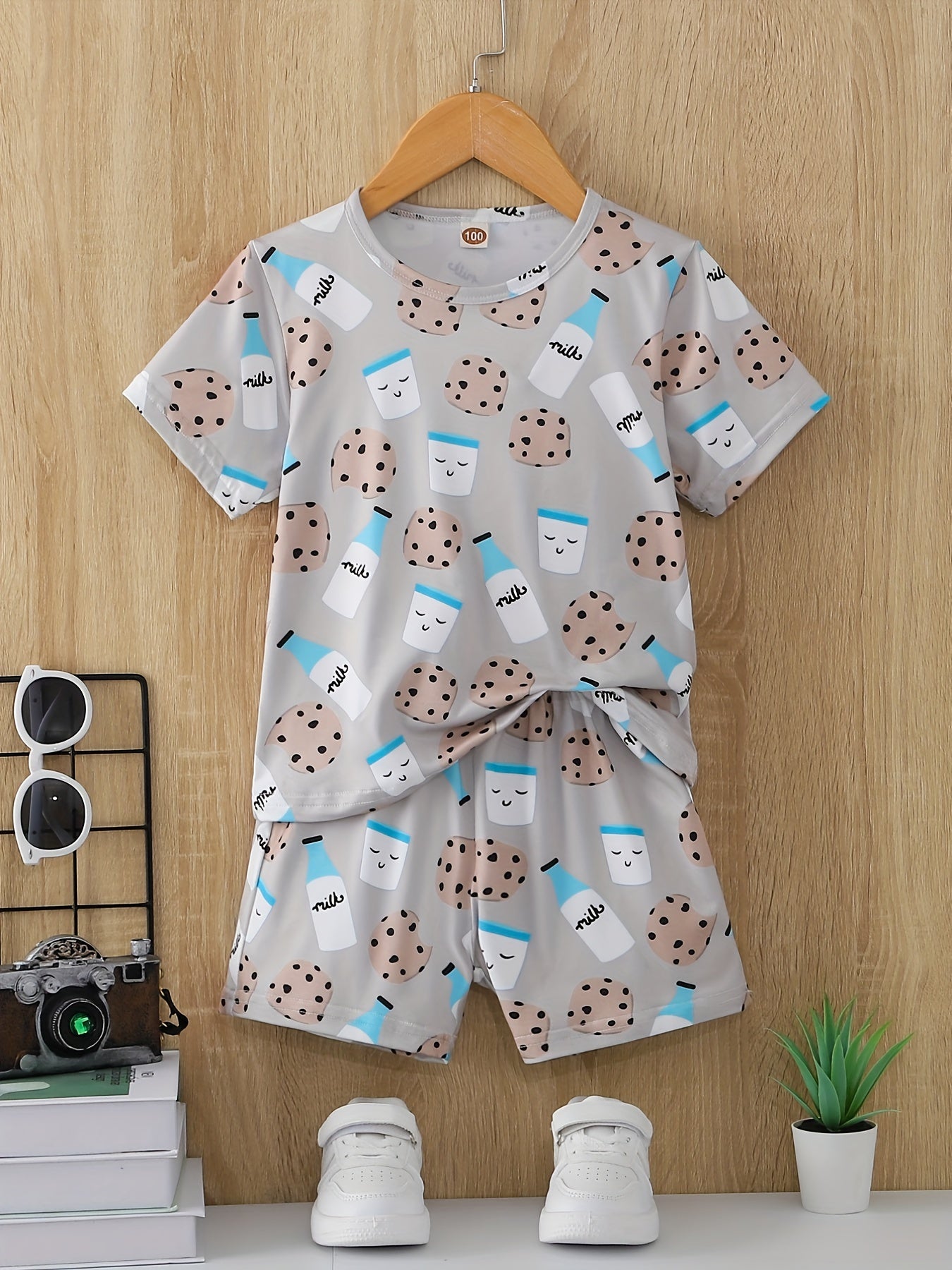 Boys Cartoon Biscuit And Milk Outfit Shorts & T shirt Short Sleeves