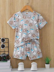 Boys Cartoon Biscuit And Milk Outfit Shorts & T shirt Short Sleeves