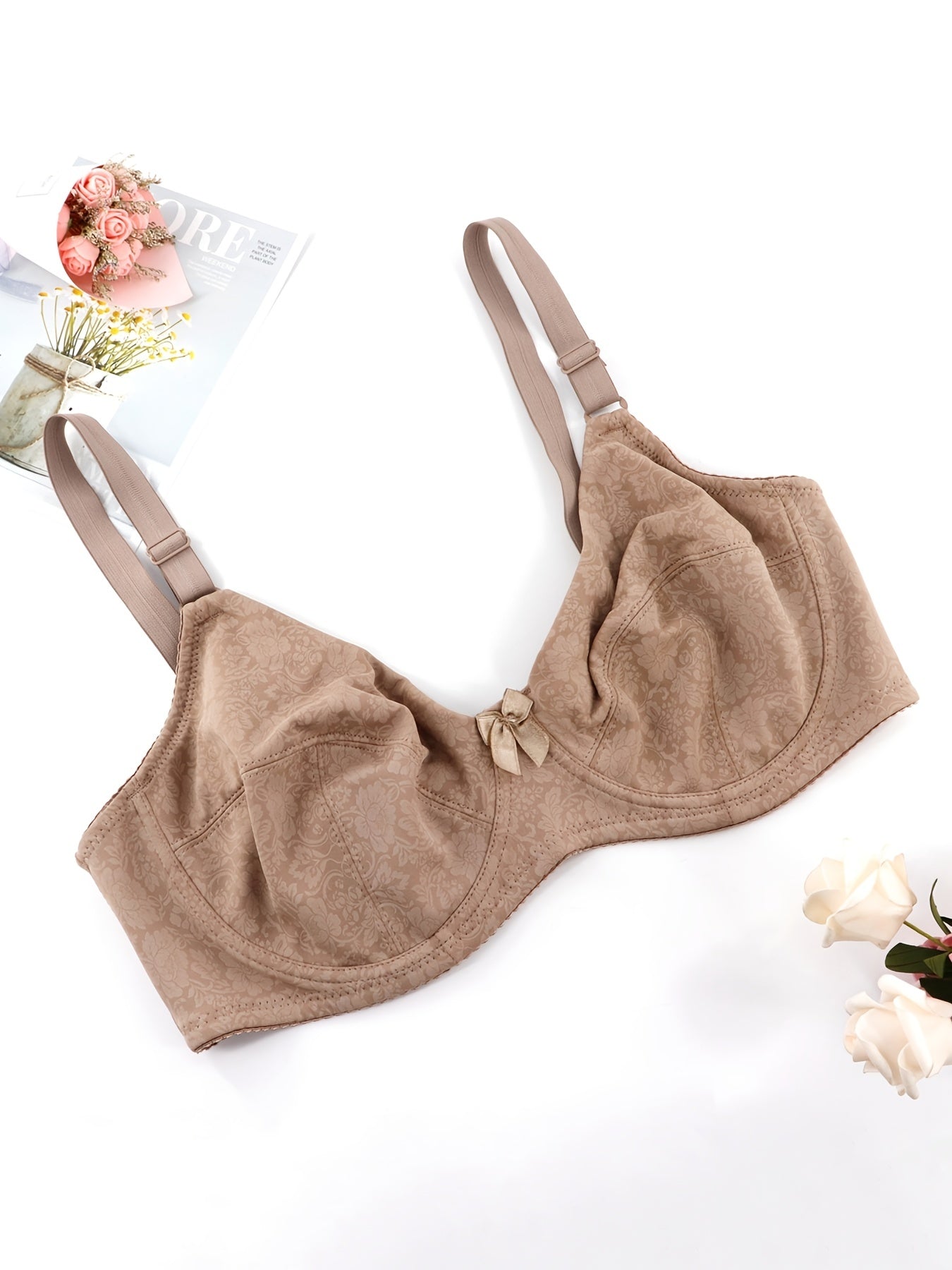  Jacquard Floral Comfort Ultrathin Bra Women's Full Coverage Bralette