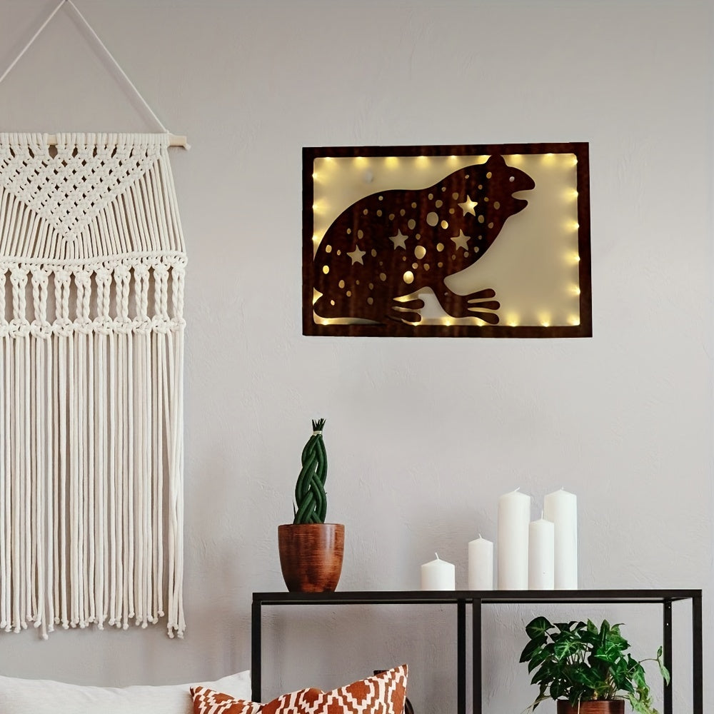 LED Frog Wooden Carving Creative Light Retro Wooden Hanging Tag