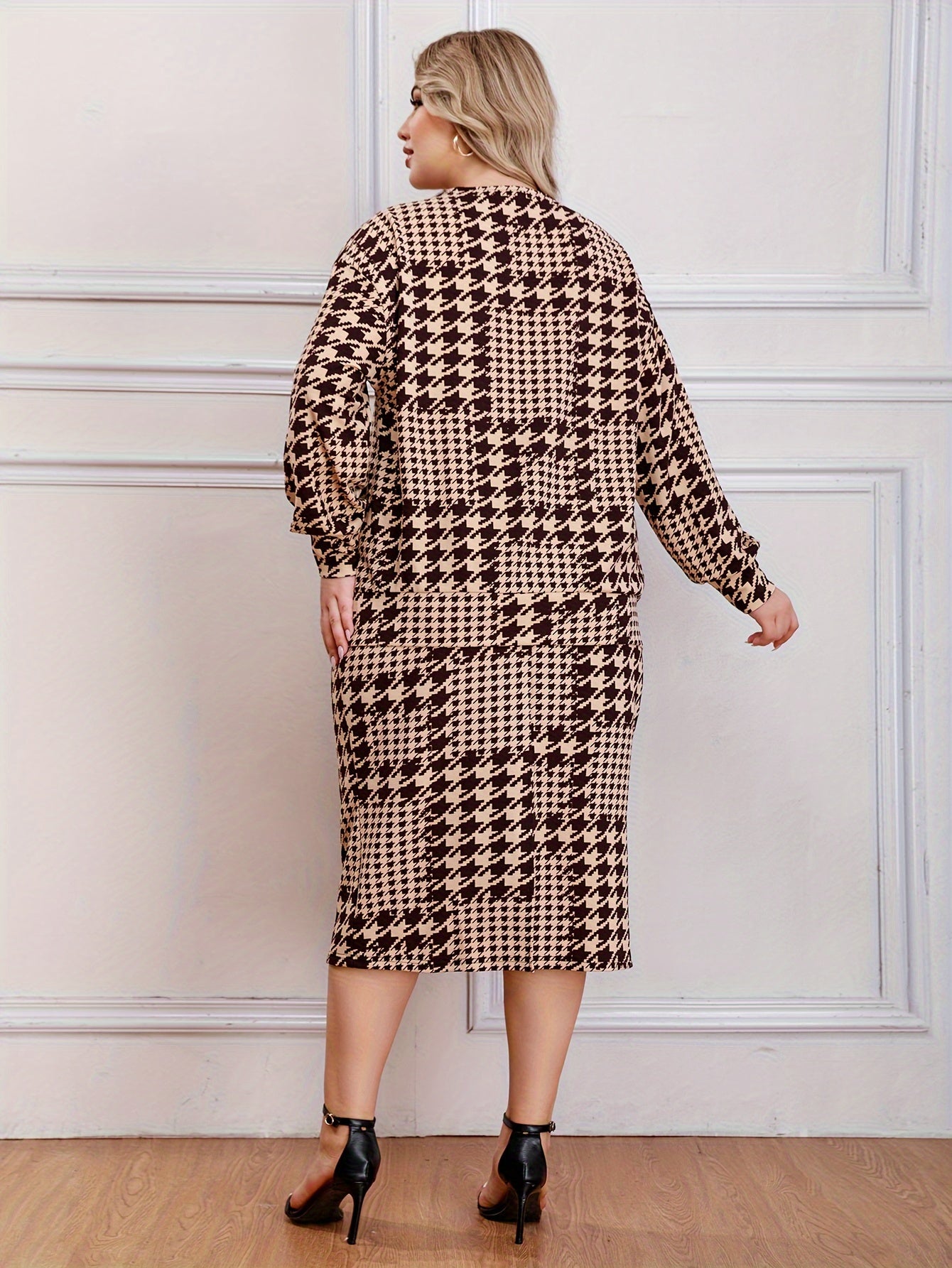  Houndstooth Print Top & Skirt Set