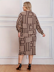  Houndstooth Print Top & Skirt Set