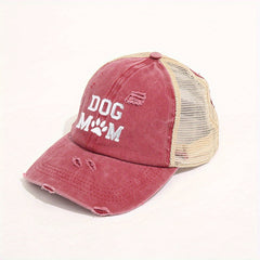 Dog Mom Ponytail Trucker Hat Washed Distressed Baseball Cap Y2K
