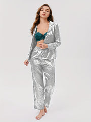 Leopard Print Pajama Set Long Sleeve Top & Pants