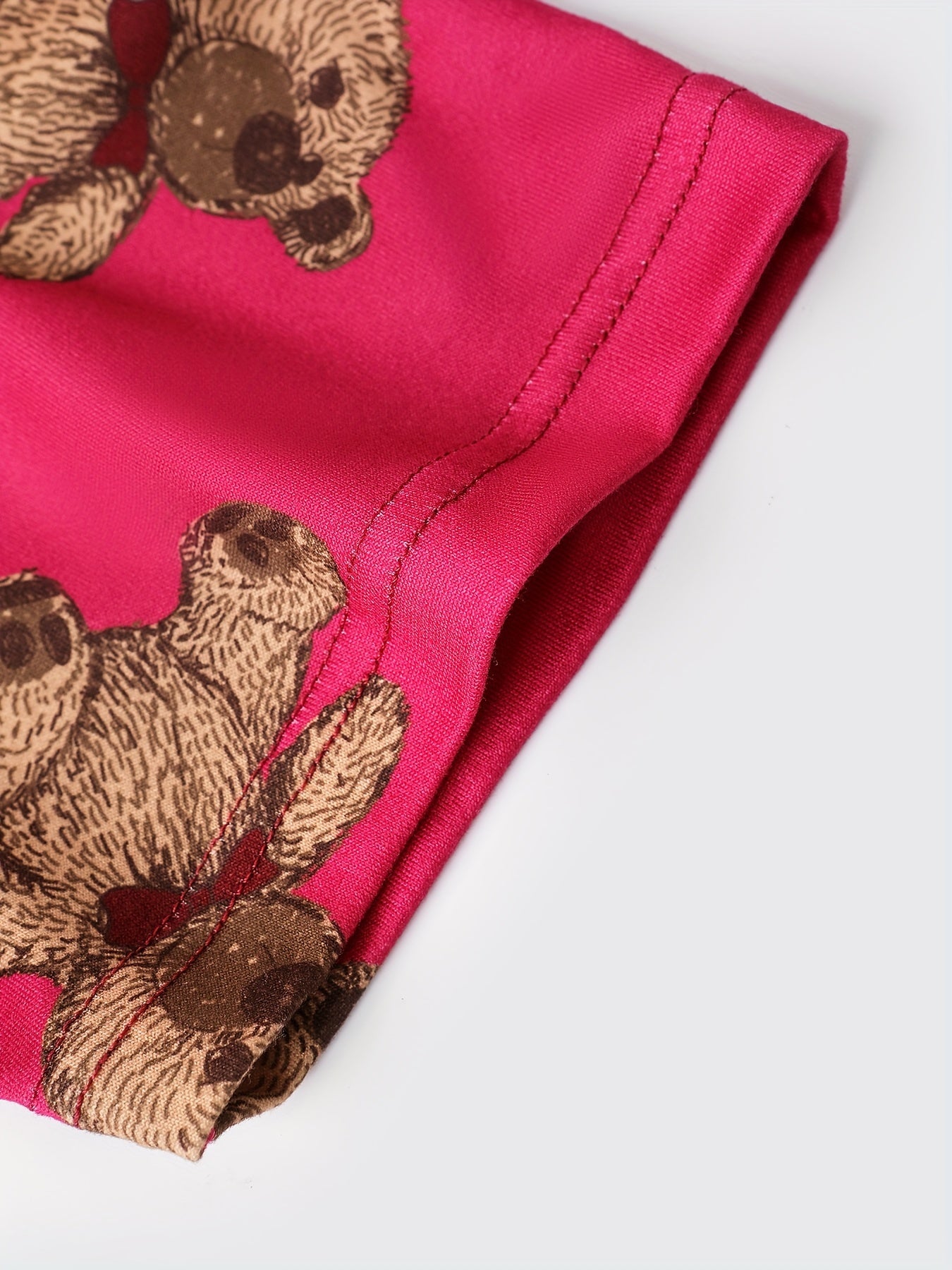 Bear Print Lounge Dress Short Sleeve Crew Neck Women's Loungewear