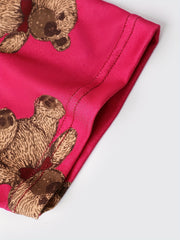 Bear Print Lounge Dress Short Sleeve Crew Neck Women's Loungewear
