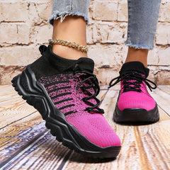 Women's Ombre Thick Sole Running Shoes Lace Up Platform Sneakers