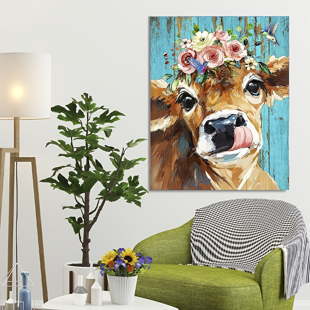 Flower And Cow Painting By Numbers Acrylic Kit