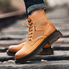 Men's Preppy Style Lace-Up Boots Service Boots Casual Walking Shoes