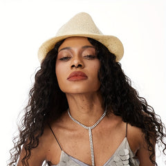 Beige Hollow Out Fedora Cap Breathable Rolled Brim Jazz Felt Hat