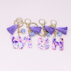 Crystal Initial Letter Liquid Keychain Women Key Chains Bag Charm Gift