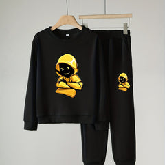 Boy's 2pcs Cartoon Yellow Hoodie & Sweatpants Set