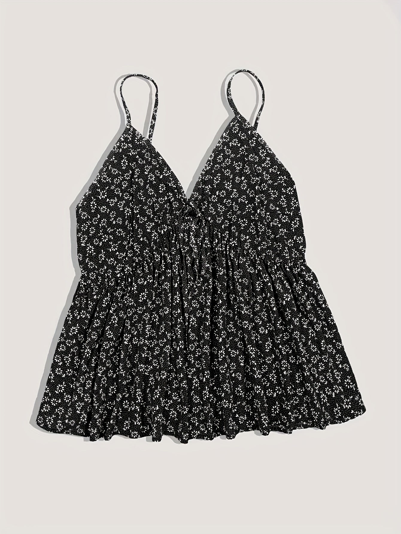  Ditsy Floral Print V Neck Peplum Cami Top