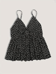  Ditsy Floral Print V Neck Peplum Cami Top