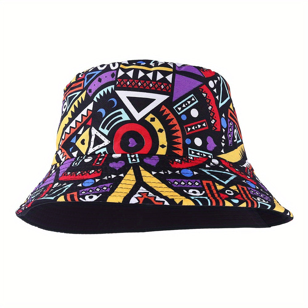 Geometric Pattern Print Bucket Hat Hip Hop Casual Sunscreen Travel Beach Hats