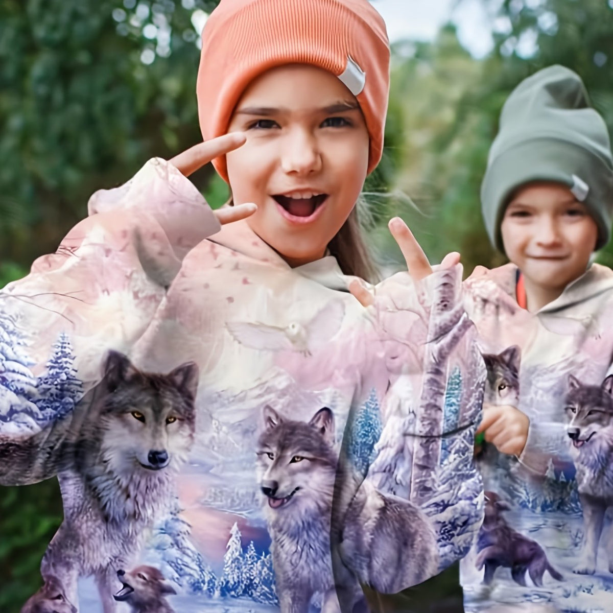 Kid's 3D Wolf Graphic Hoodie Casual Slightly Stretch Hooded Sweatshirt