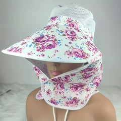Flower Print Visor Wide Brim Sunscreen Ponytail Travel Beach Cap