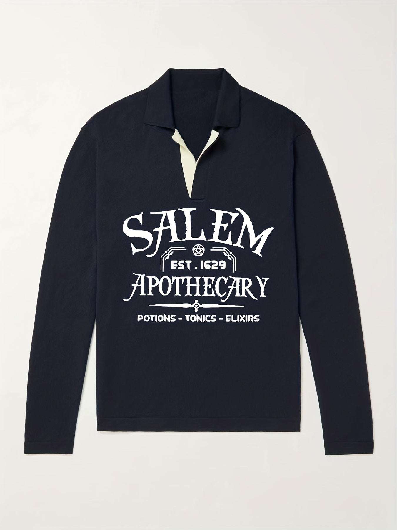 Retro Letter Pattern Knit Polo Sweater Men's Casual Lapel Pullover