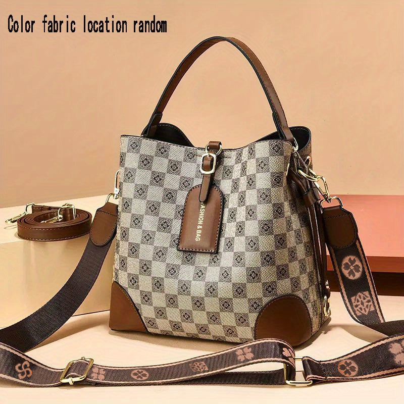 Checkered Pattern Shoulder Bag Vintage Style Crossbody Bag