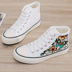 Butterfly Print Plush Lined Chunky Canvas Sneakers