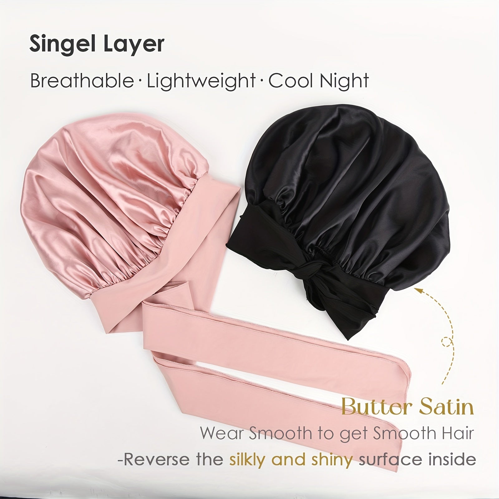 Adjustable Satin Silk Bonnet For Sleeping Hair with Tie Band