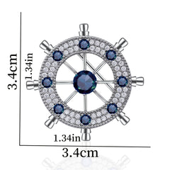 Atmospheric Men's Rudder Brooch with Zircon Inlay