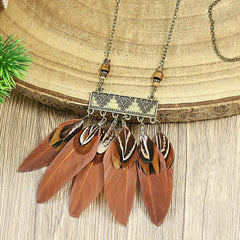 Boho Style Pendant Necklace Feather Tassel & Shell Pendant