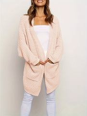  Solid Bat Sleeve Cardigan With Pockets
