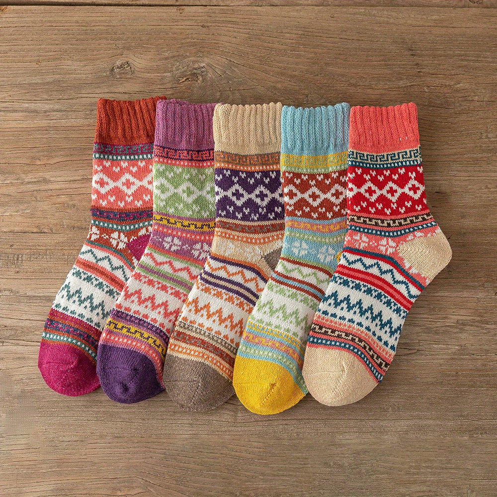 Geometric Pattern Colorblock Socks for Women
