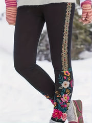  Retro Leggings Women's Plus Floral & Geometric Print Elastic High Rise