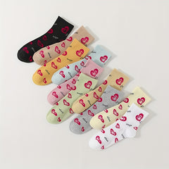 10 Pairs Heart Print Socks All-match Short Socks Women's Stockings