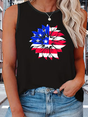  Independence Casual Tank Top Women's Plus Flag Pattern Graphic Print