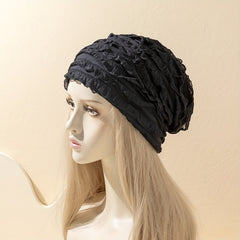 Lace Pleated Beanie Solid Elastic Skull Hat Thin Breathable Casual Chemo Hats