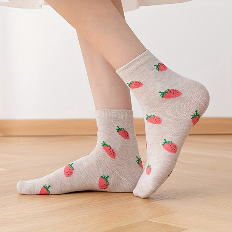 5 Pairs Strawberry Print Socks Mid Tube Women's Stockings