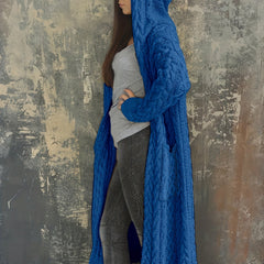 Women's Solid Hooded Cardigan Coat Knitted Sweater Coat