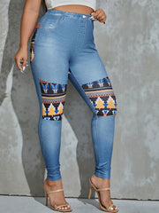  High Stretch Geometric Print Leggings Elastic Waist