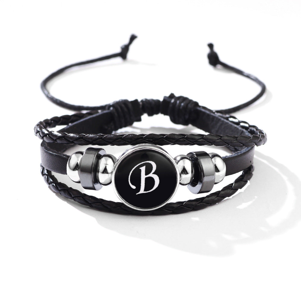 Stackable PU Leather Chain Bracelet with 26 English Letter Pattern