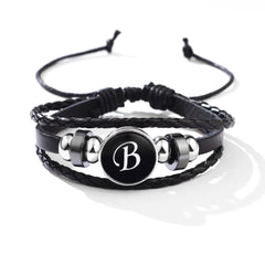 Stackable PU Leather Chain Bracelet with 26 English Letter Pattern