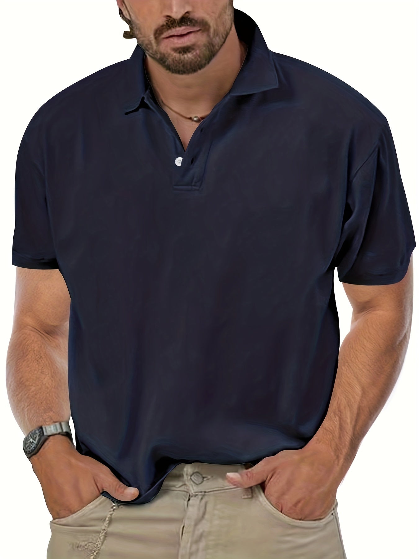 Breathable Solid Golf Polo Shirt Men's Casual V Neck T Shirt Short Sleeve