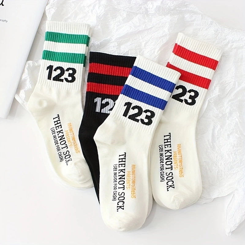4 Pairs Striped Sports Socks Women's Stockings
