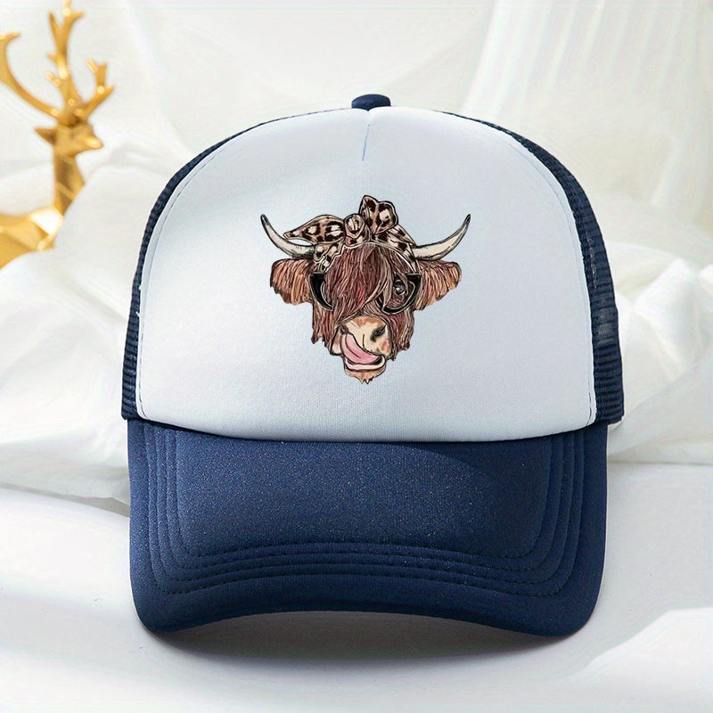 Cow Head Printed Baseball Cap Mesh Trucker Dad Hat Adjustable Sun Hat