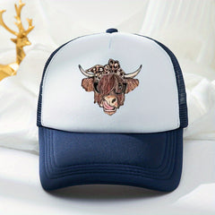 Cow Head Printed Baseball Cap Mesh Trucker Dad Hat Adjustable Sun Hat